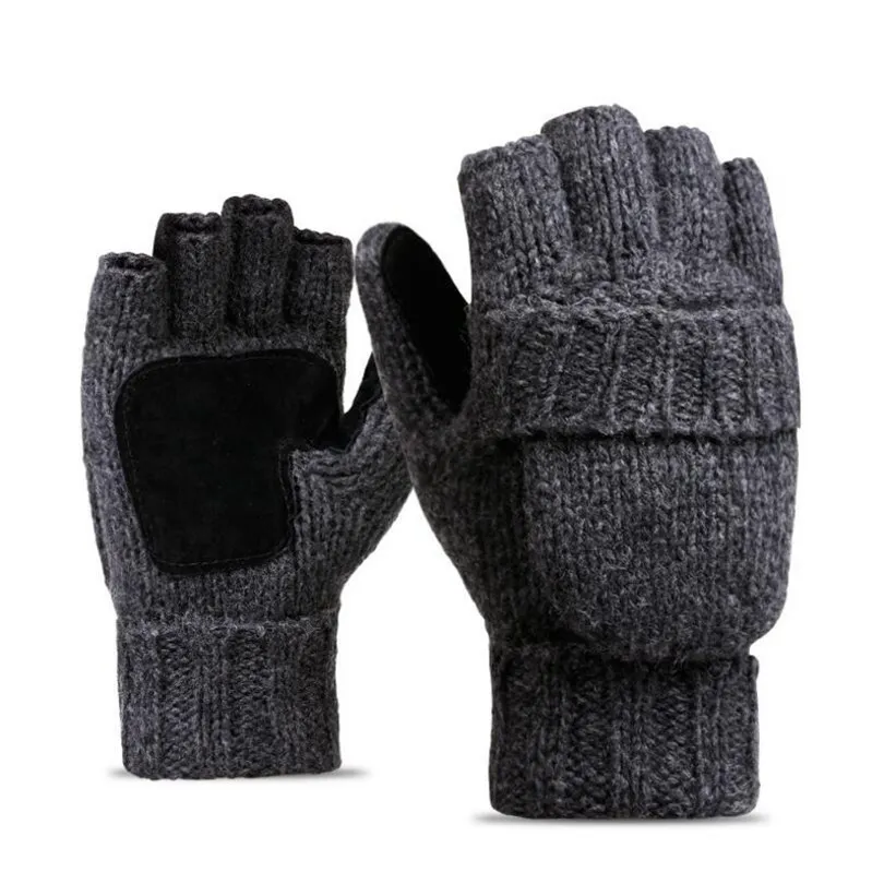 Fem fingrarhandskar unisex plus tjocka manliga fingerlösa handskar män ull vinter varm exponerade finger metts stickade varma vänd halv fingerhandskar 230906