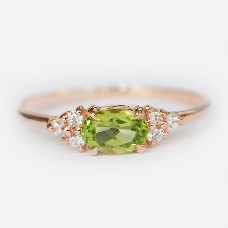 Trouwringen Luxe Vrouwelijke Olijfgroen Kristal Steen Ring Charme Rose Goud Voor Vrouwen Leuke Bruid Zirkoon Verloving