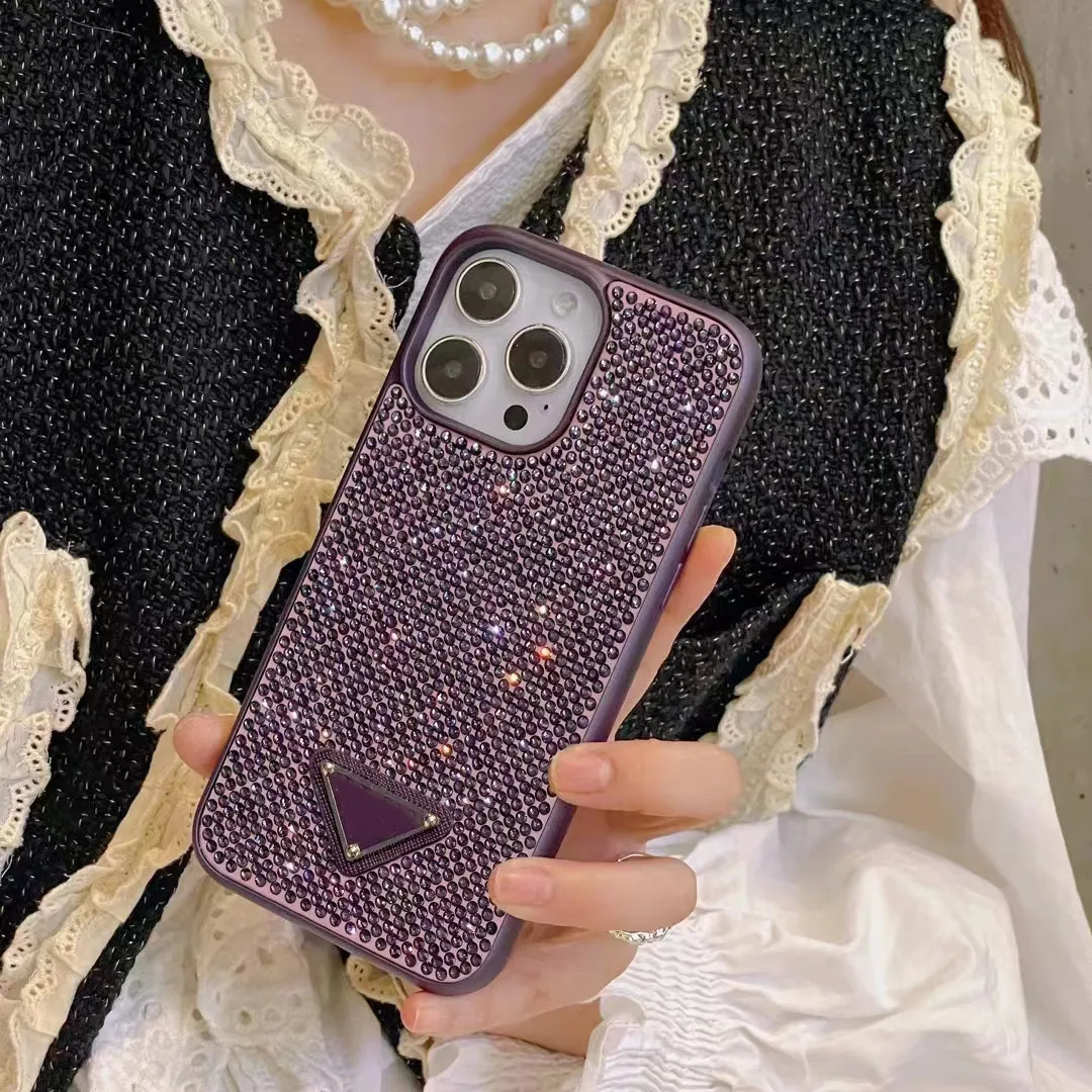 Phone Case Luxury Glitter iPhone Cases For iPhone 15 15 Plus 14 Pro Max 13 12 11 Designer Bling Sparkling Rhinestone Diamond Jewelled 3D Crystal Triangle P Women Cover