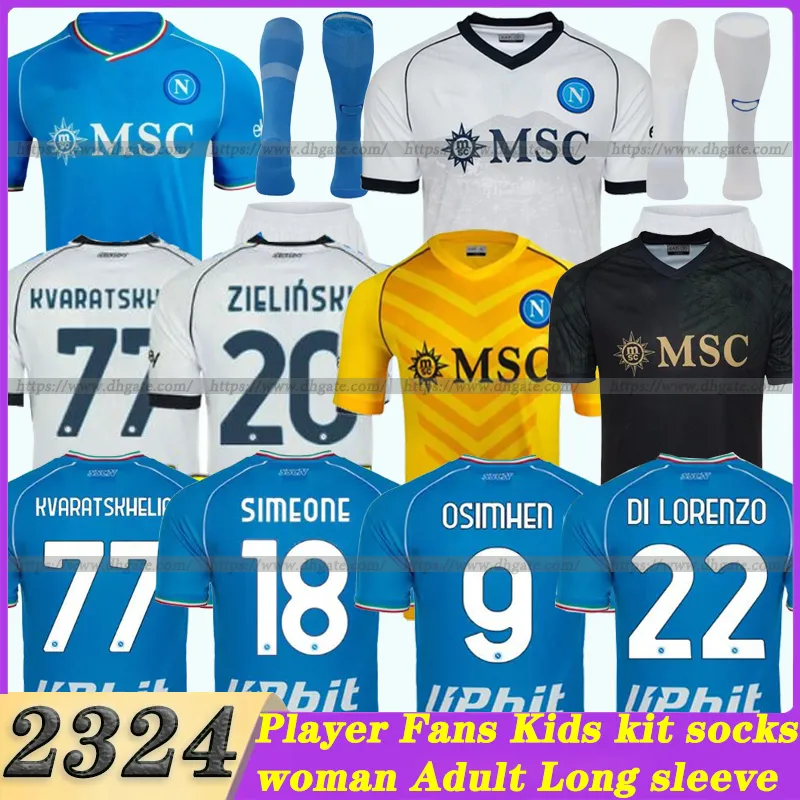 4XL 23 24 Napoli Futebol Jerseys Maglietta OSIMHEN INSIGNE 2023/2024 Nápoles Politano Di Lorenzo MAGLIA MERTENS VERDI MILIK KVARATSKHELIA Homens Kit Infantil Camisas de Futebol