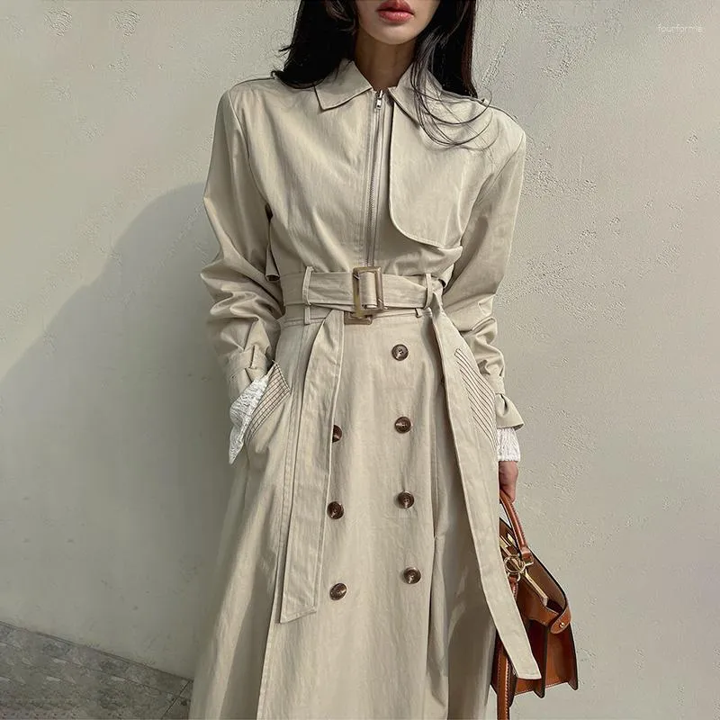 Women's Trench Coats South Korea Dongdaemun Chic Spring Retro Lapel Zip-up Short Waist Hugging Cargo Leisure Top Coat 2023 Autum Winter