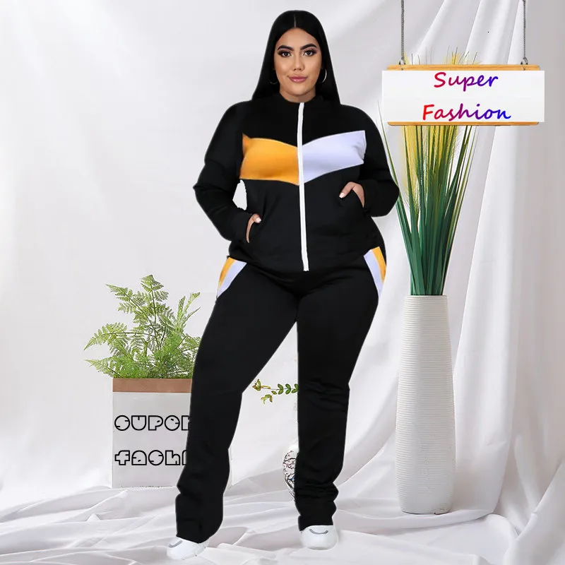 Women's Plus Size Tracksuits 3XL 4XL 5XL Wholesale Fall Women Clothing 2 اثنين من القطاعين مجموعة سيدات Sports Trendy Coat و Pant Suit Female Sportwear 230905