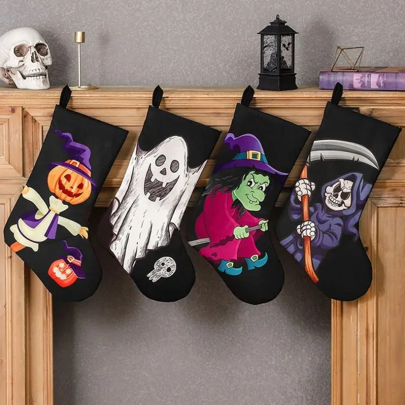 Halloween Decoratie Sokken Met Schedel Ghost Print Gift Bag Horror Scene Decor Sok Hangers Evenement Feestartikelen 906