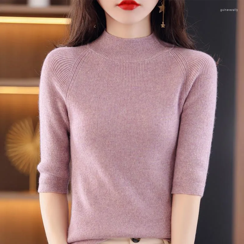 Suéteres femininos 2023 Cashmere Sweater Mulheres Manga Curta Pulôver Versão Slim Tops de Malha