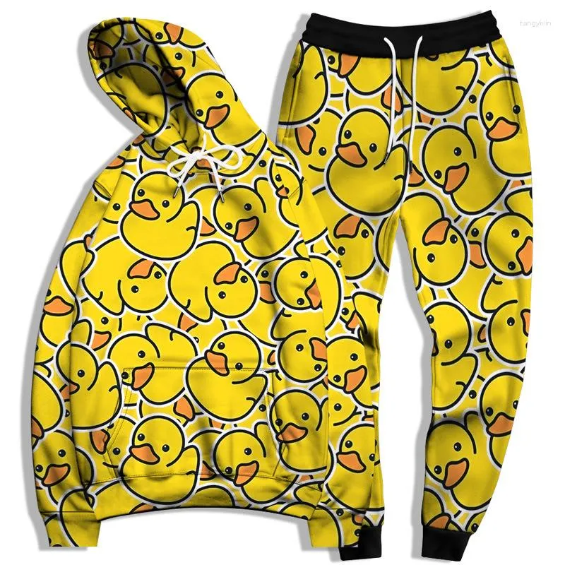 Trainingspakken voor heren RUBBER DUCK META 3D Print Trainingspak Sets Dieren Casual Hoodie Broek 2 stuks Oversized Sweatshirt Mode Herenkleding