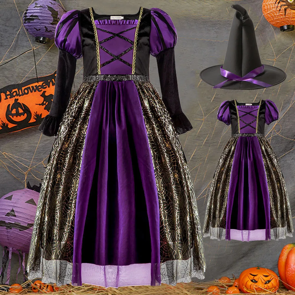 Cosplay Girls Witch Halloween Dress Kids Bat Costumes Children Carnival Party Ball Gown Fancy Mesh Princess 230906