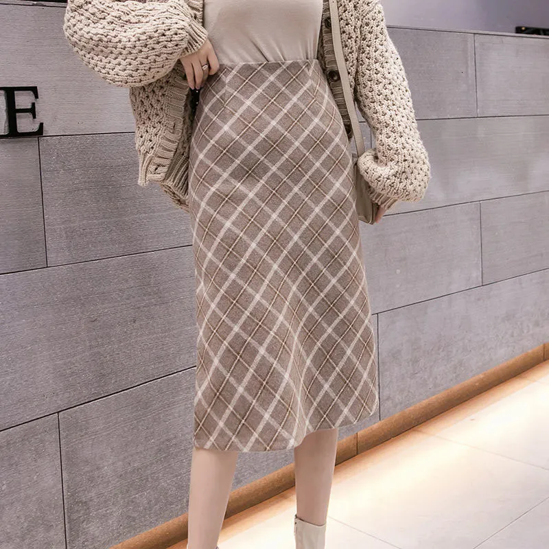 Plaid winter long wool skirt women 4777 Plaid winter long wool skirt women 4777