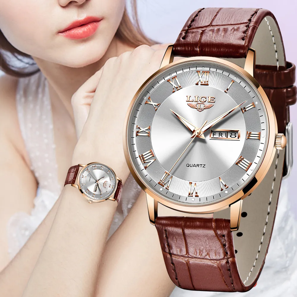 Zegarwatę markę Lige Women Watch Rose Gold Montre Femme Ultrathin Fashion Relojes para Mujersury Lady Watches RELOJ 230905