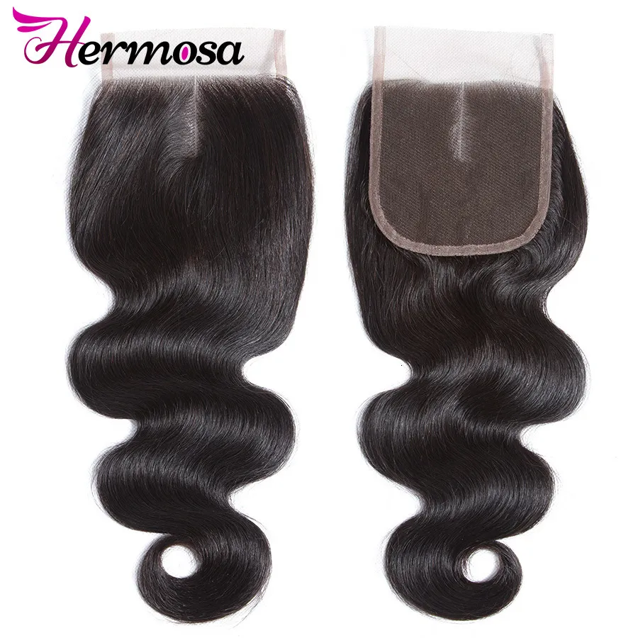 الباروكات الدانتيل Hermosa Rambut Peru Tubuh Wave Renda Penutupan 2 3 Bagian BEBAS 1 PC 4 4 ALAM WARNA Bleached Tidak remy ekstensi 230905