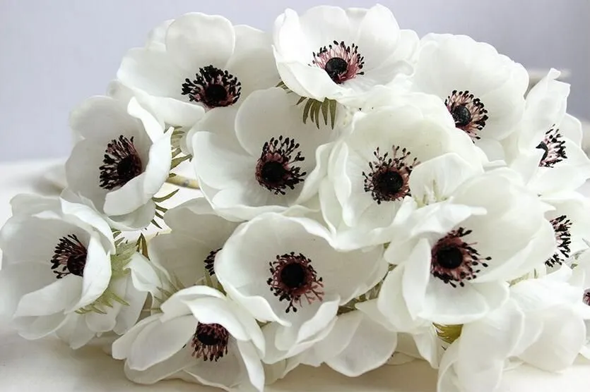 Wedding Flowers Real Touch White Anemones Flowers PU Artificial Anemones For Bouquet Table Centerpieces Natural PU Flowers