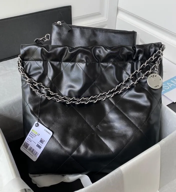 10Aトップティアミラー品質のショッピングバッグ37cm高級デザイナーカルフスキンキルティングパールトート女性本革の黒い財布ハンドバッグショルダーチェーンギフト