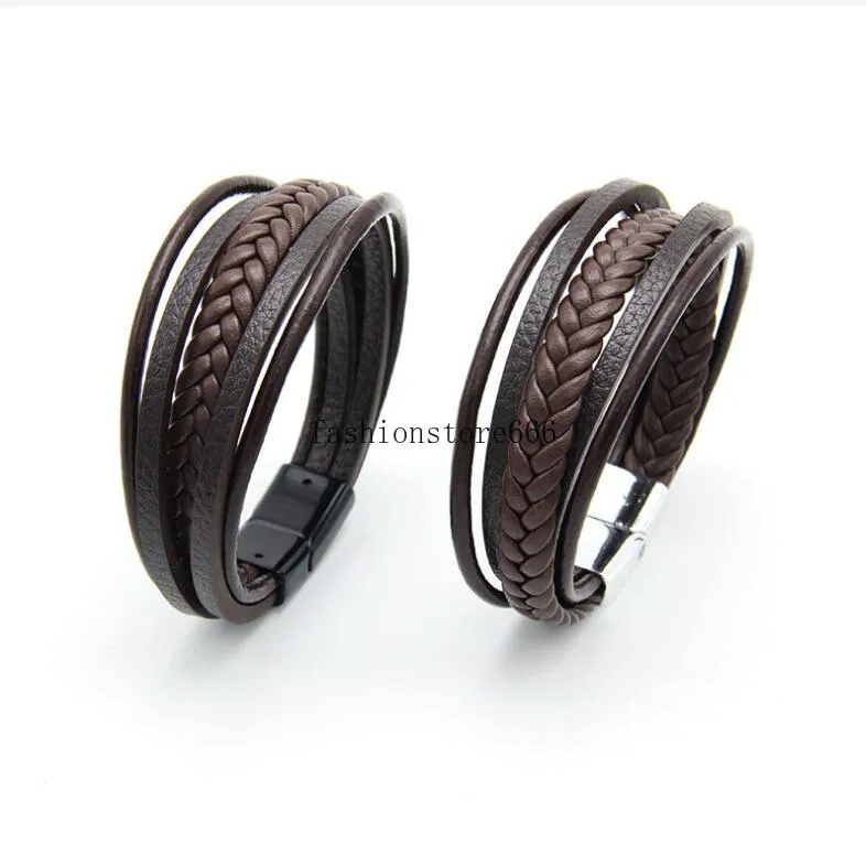 Matte Hand-Woven Leather Bracelet Multi-Layer Magnetic Vintage Bracelet For Men`s Daily Wearing