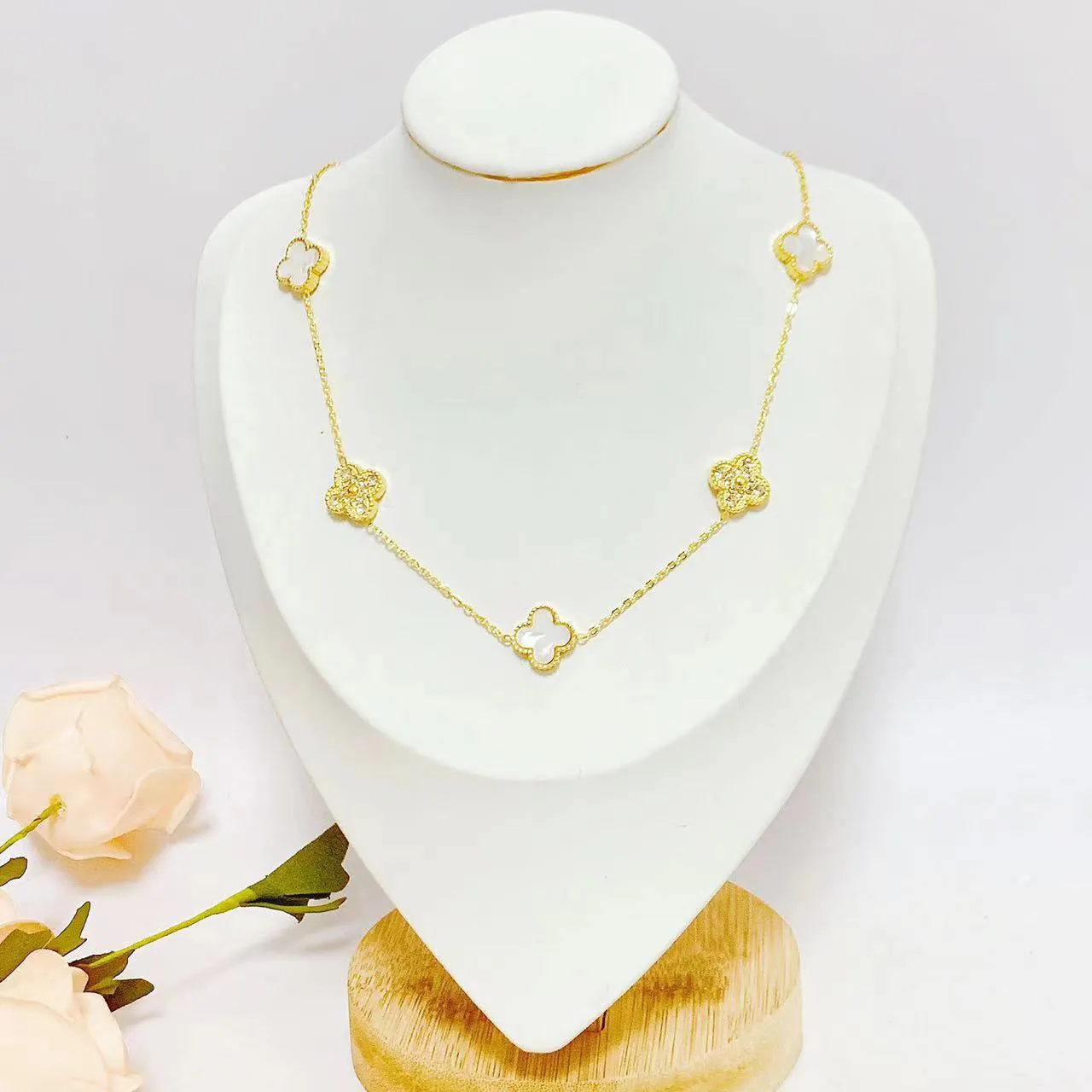 Designer Brand Double Side Clover Necklace Stainless Steel Jewelry for Bridesmaid Gift