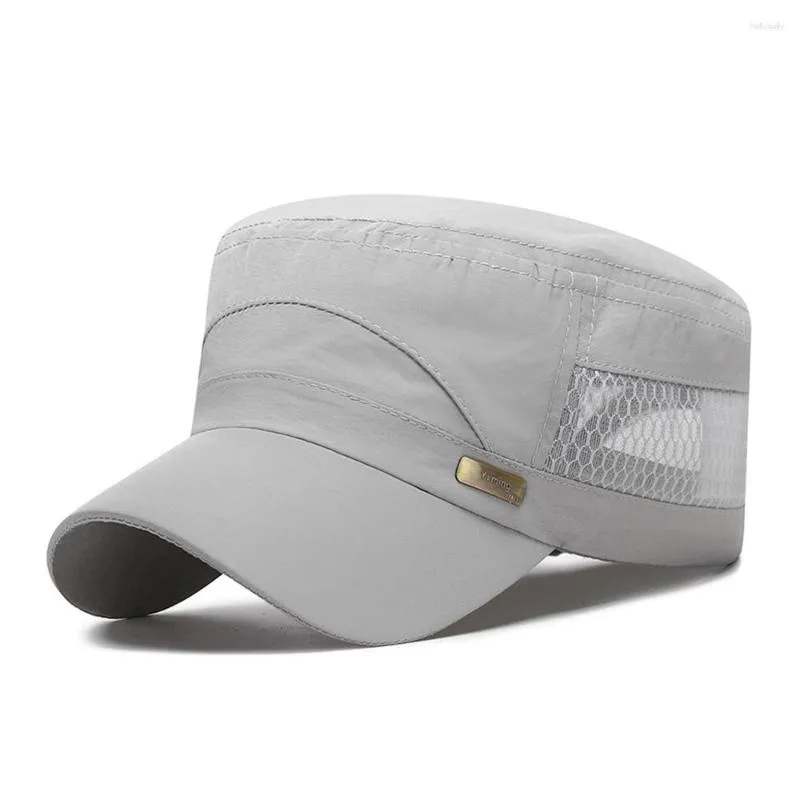 Basker mäns mesh platt topp mössor fast färg andas snabb torr militär mössa sommar utomhus kausal armé sol hatt snapback