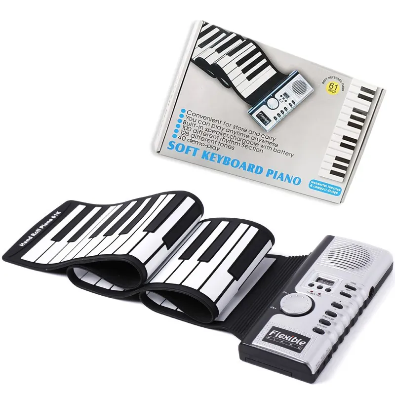 Roll Up Piano,Portable 61-Keys Roll Up Soft Silicone Flexible