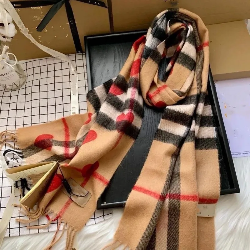 New Designer Scarf Women's Men's Stripe Love Lovers Scarves Shape Fashion Brand 100% Cashmere Winter Christmas Gift with Original Box