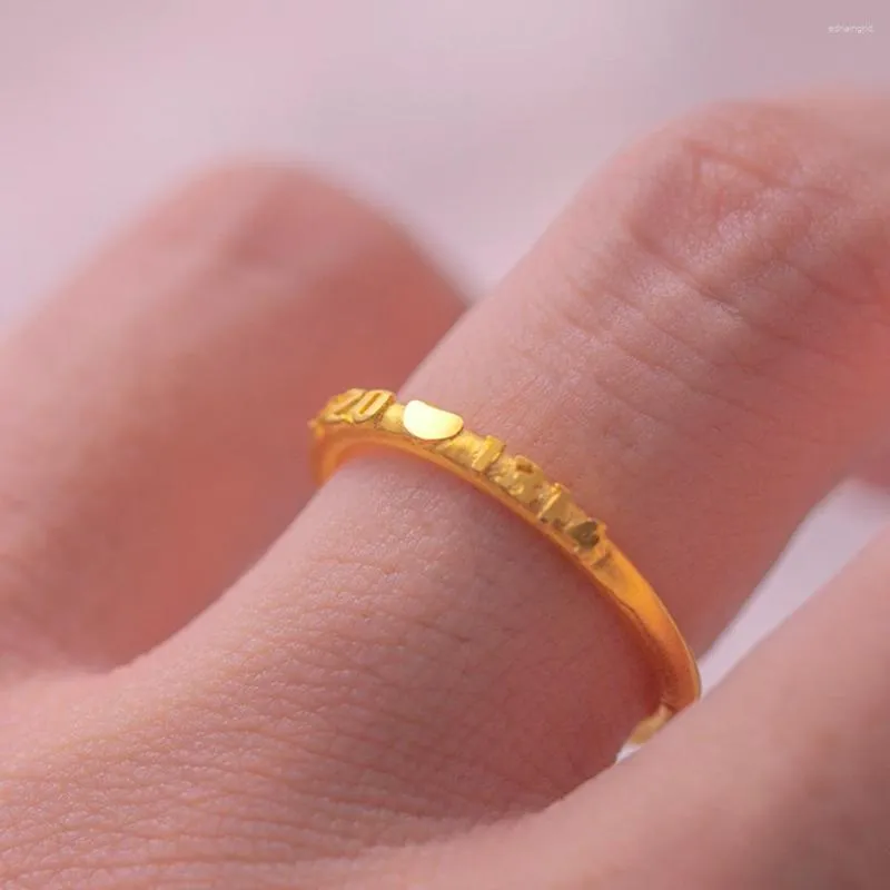 Anéis de casamento femininos homens casal anel número design real 18k ouro amarelo preenchido sólido simples noivado tamanho faixa de dedo 6/7/8/9