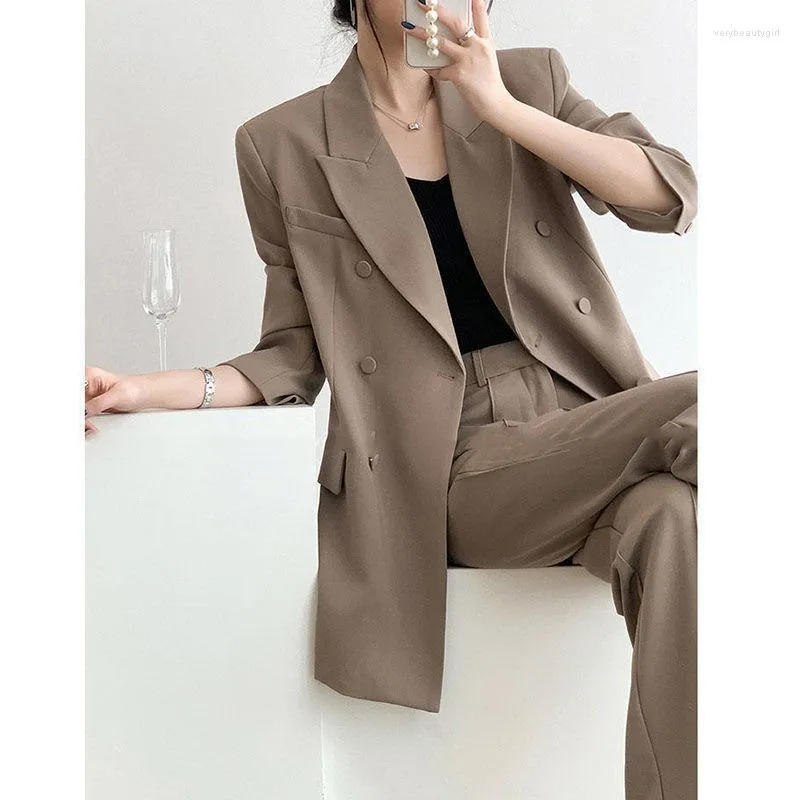 Frauen Zwei Stück Hosen QIWN Professionelle Set Weibliche Hohe Taille Hose Und Elegante Jacke Blazer Qualität Jacken Anzüge G423