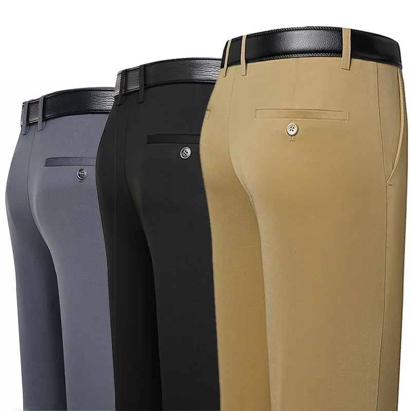 Mens Pants Pantalons pour hommes été mince affaires pantalons décontractés classique couleur unie élastique confortable lâche droite marque vêtements pour hommes 230906