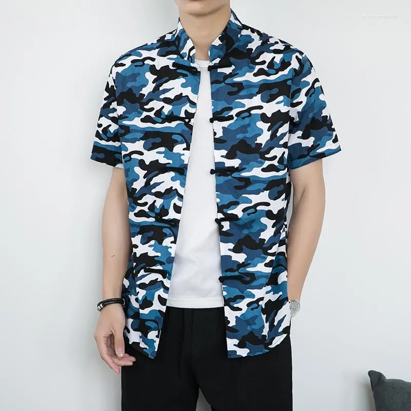 Mannen Casual Shirts 2023 Zomer Korte Mouw Mannen Chinese Stijl Katoen Linnen Camoflague Mannelijke Kleding Merk M-5XL Plus size