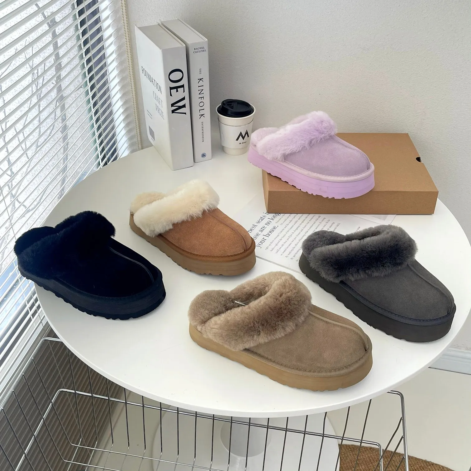 Australia Disquette Women s Slipper Chestnut Black Suede Sheepskin Sandal Slingbacks Shearling Suede Round Toe Platform Slippers 5CM 3CM Thick Bottom