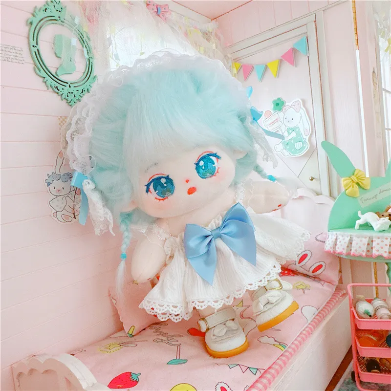 Lalki 20 cm bawełniane lalki niebieskie włosy baby friends idol gwiazda lalki urocze nadziewane pluszowe zabawki Plushies Toys Fan Fan Prezenty 230906