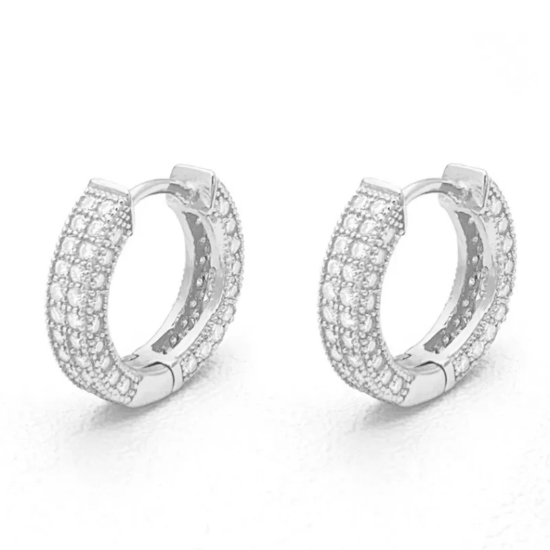 INS Fashion – boucles d'oreilles créoles glacées en argent Sterling 925, 2 rangées de diamants Moissanite plaqués or, cadeau pour hommes et femmes