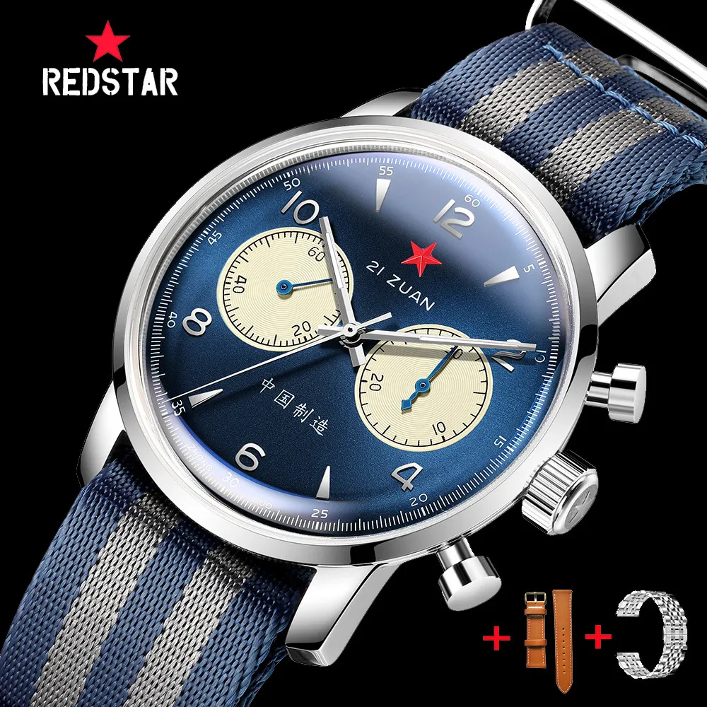 Наручные часы Red Star 42 мм 1963 Хронограф Мужские часы Pilot ST1901 Механические наручные часы с механизмом «гусиная шея» 3D сапфировые часы Hardlex 230905