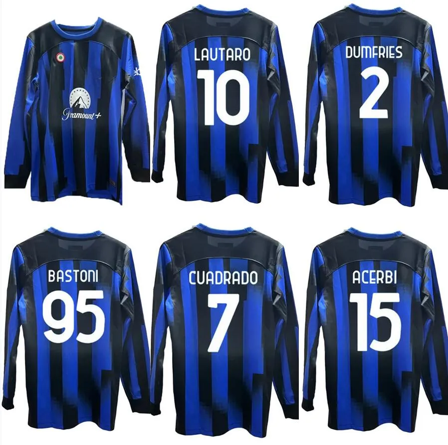 S-4XL Lång ärm 2023 2024 Lautaro Soccer Jerseys Dzeko Inters Barella J. Correa 23 24 Fotbollskjorta Calhanoglu Milans Gagliardini Män sätter uniform