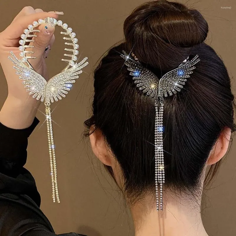 Haarschmuck Wecute Shiny Voller Strass Engelsflügel Clip Elegante Quaste Perle Haarnadel Pferdeschwanz Brötchen Stirnbänder Für Mädchen