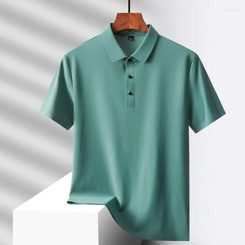 Polos masculinos clássicos cor sólida gelo seda verão negócios camisas casuais outwear manga curta top tees tamanho grande M-5XL roupas