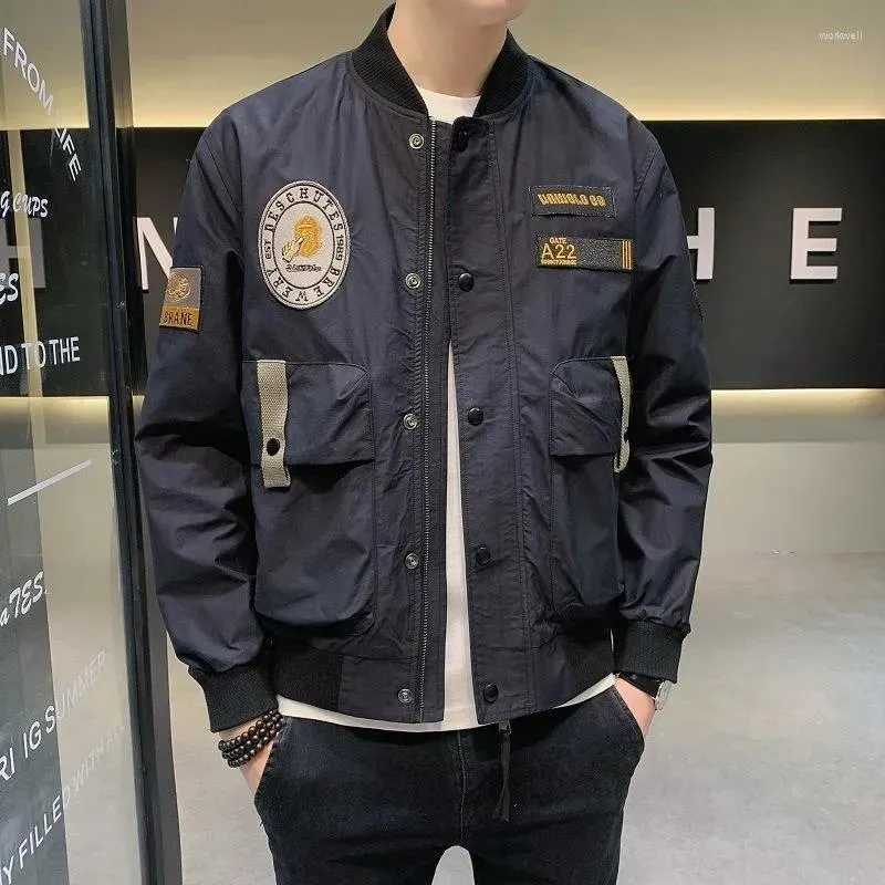 Herrenjacken Bomberjacke Männer Slim Vintage Hip Hop Stil Multi Pocket Streetwear Männlicher Mantel Frühling Herbst Koreanische Mode Baseball