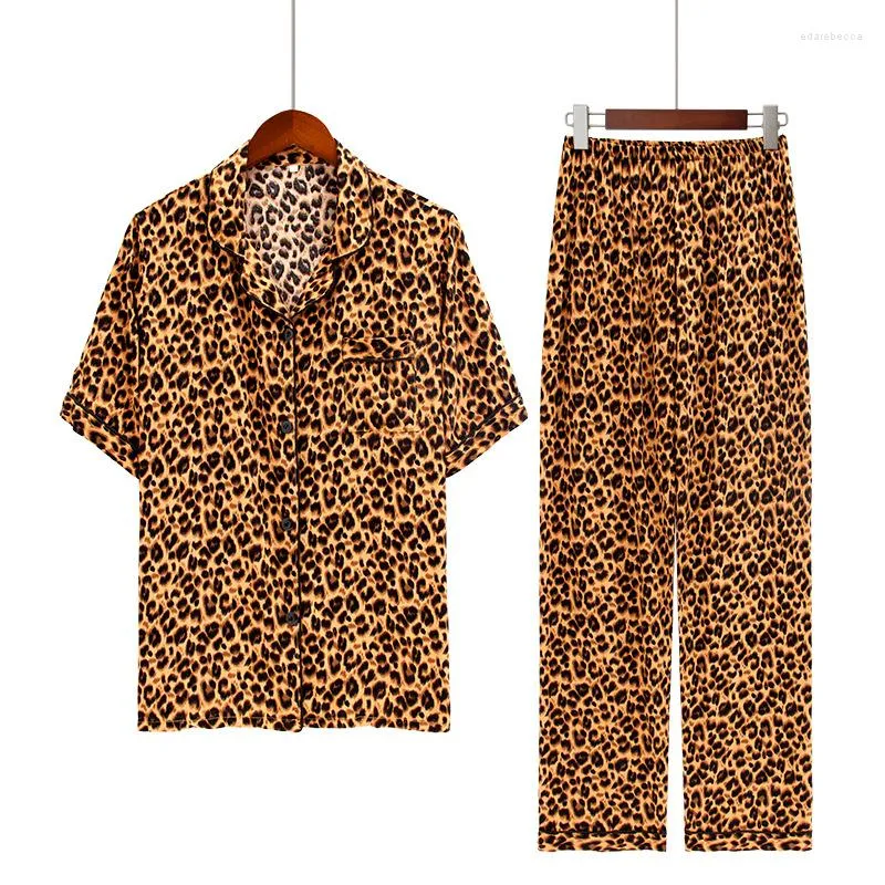 Pigiami da donna taglie forti S-3XL cotone viscosa stampa leopardata manica corta pantaloni lunghi pigiama set pigiama da donna
