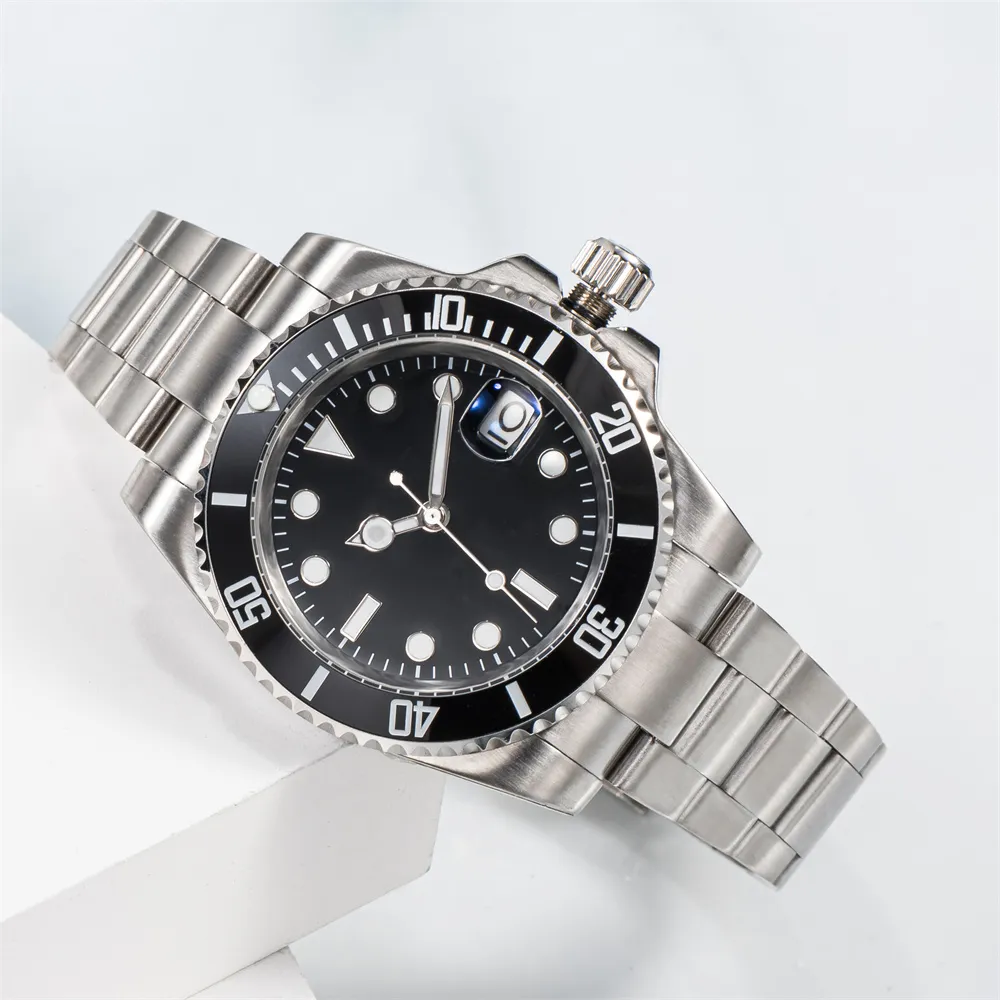 New Type Diving Men's Automatic Mechanical Ceramic Watch 41mm All Stainless Steel Sliding Button Swimming Watch Sapphire Superluminescent Watch