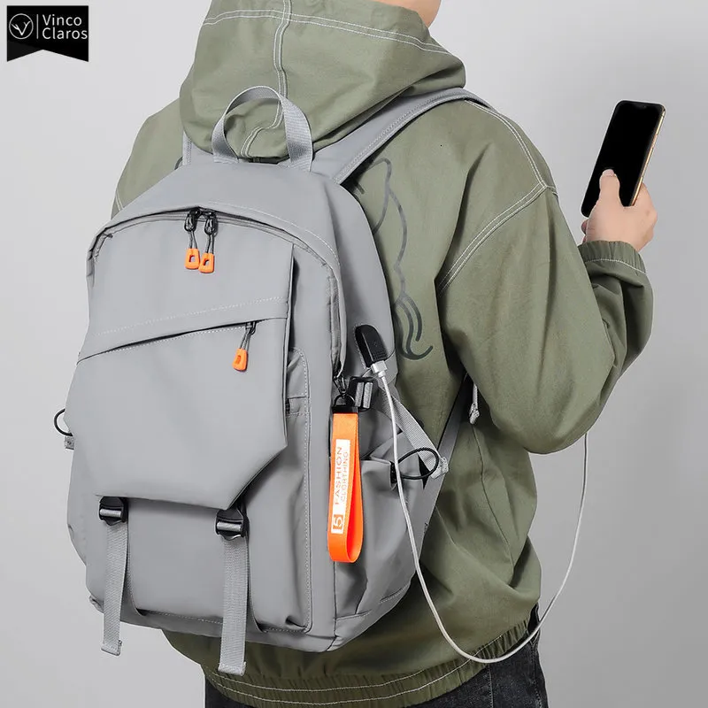 Bolsas escolares VC Mochila impermeable para hombre Mochilas USB para hombre urbano sólido simple para hombres Bolsa de tendencia para computadora portátil ligera 230905