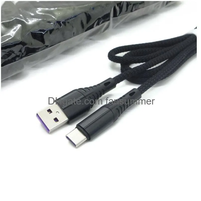 3A Snabbhastighetsladdning 1m 3ft flätad tyg Nylon Typ C USB -kablar Mikrokabel släpp leverans DH0NV