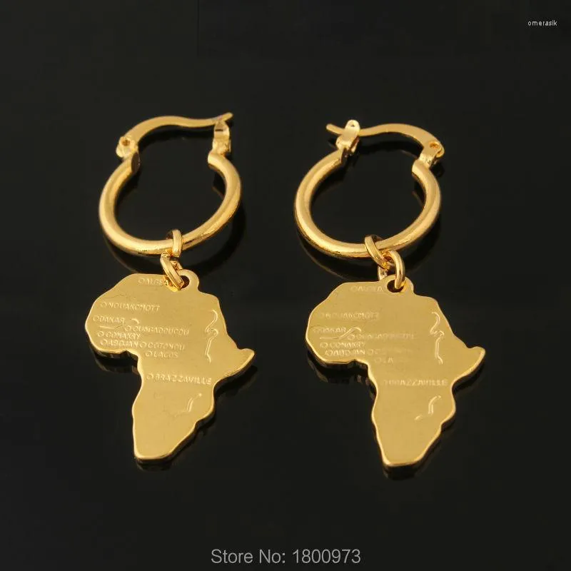 Boucles d'oreilles pendantes carte africaine éthiopienne, bijoux couleur or 18 carats pour femmes, mariage