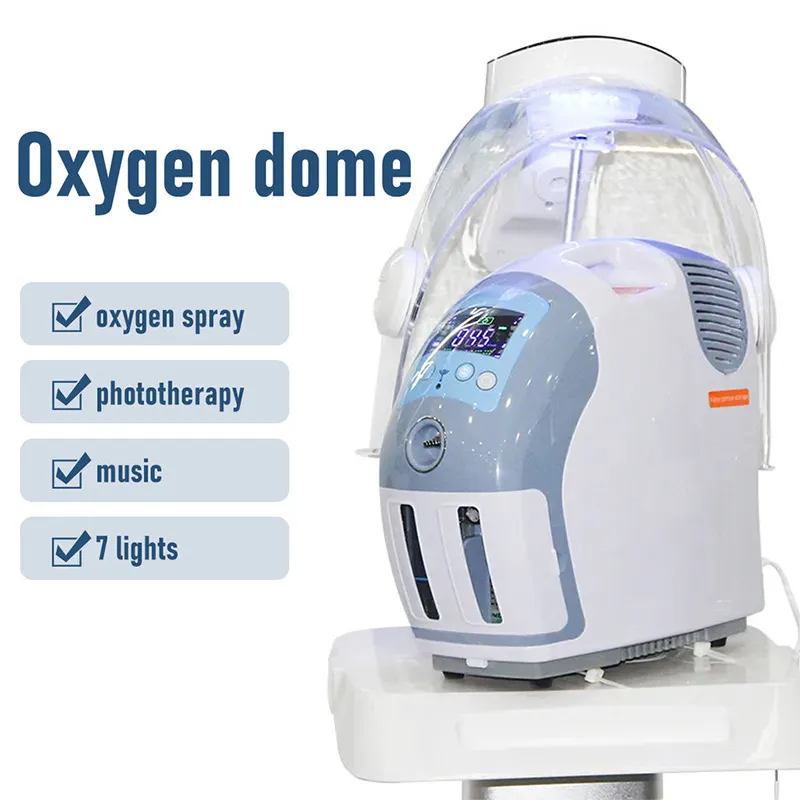 Machine faciale à oxygène LED PDT blanchissant le dôme facial à oxygène thérapie par Jet Peel Oxgen et dôme LED pour exfolier l'oxygène nourrir les lumières LED masque facial