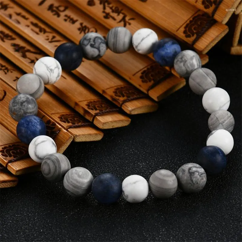 Strand Top Natuurlijke Blauw-ader Steen Armbanden Charm Blue Planets Series In The Universe Matte Frosted Amazoniet Kralen Armband Mannen