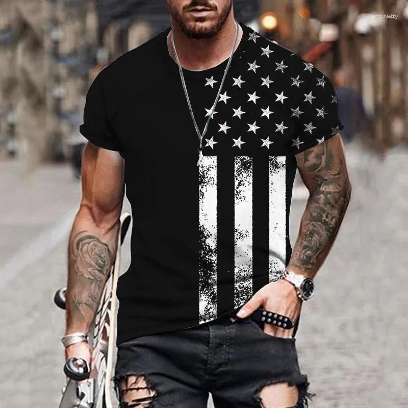 Men's T-skjortor Summer American Flag 3D Print Shirt For Men Casual mode rund nacke överdimensionerad t-shirt muskel streetwear kort ärm