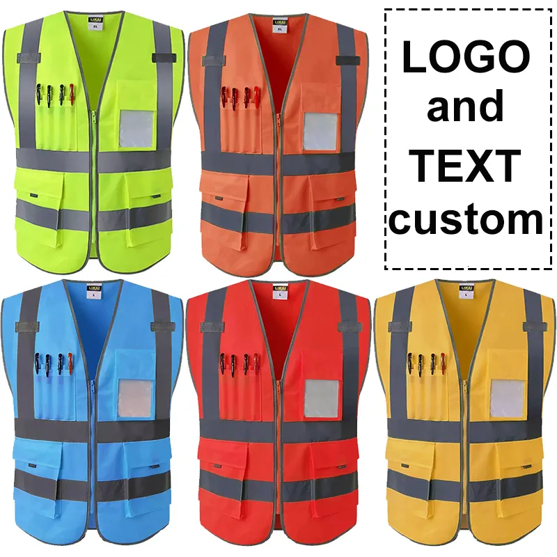 High Visibility Reflective Safety Vest - Custom Work Vest with Pockets ...