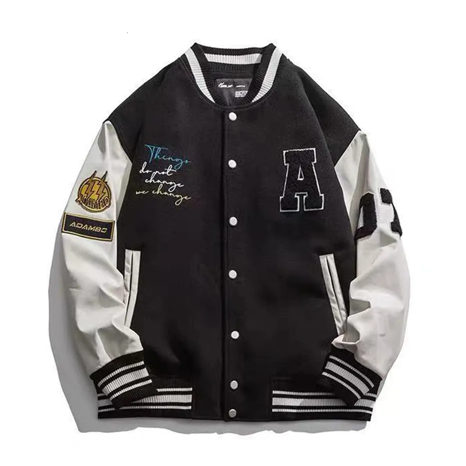 Herrjackor hej street jacka mode björn broderi streetwear hip hop svart varsity ytterkläder överdimensionerade par casual coat 230905