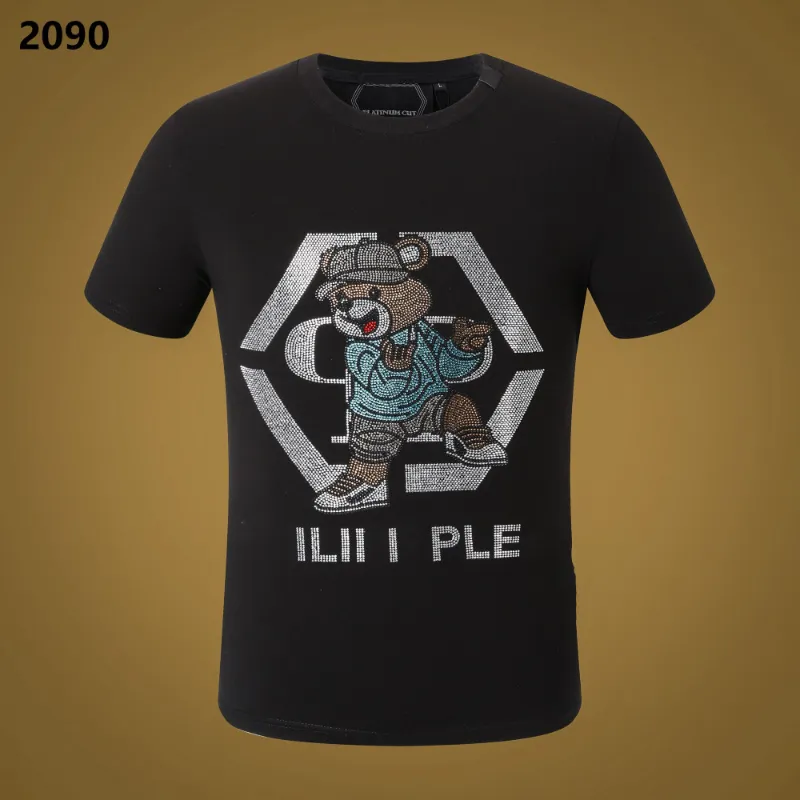 Novo estilo phillip plain men t-shirt designer pp crânio diamante t camisa de manga curta dólar urso marrom marca o-pescoço de alta qualidade paris camiseta pp polo p12090