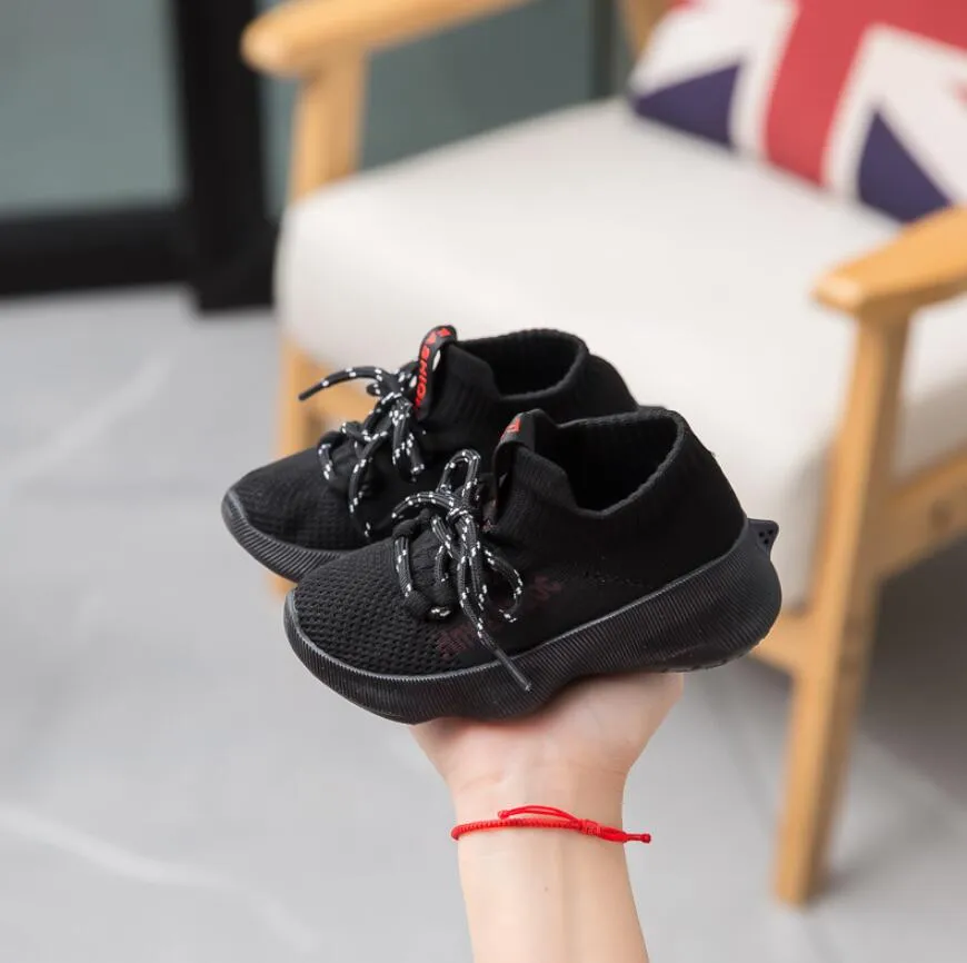 Designer Black Sneakers For Kids Soft Sole, Comfortable Lace