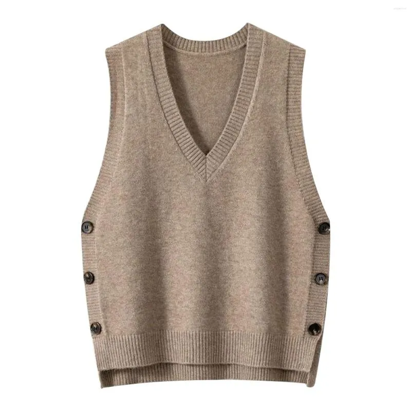 Men's Vests Retro V Neck Knitted Vest For Women Button Side Solid Color Casual Sweater Autumn Winter Clothes Streetwear