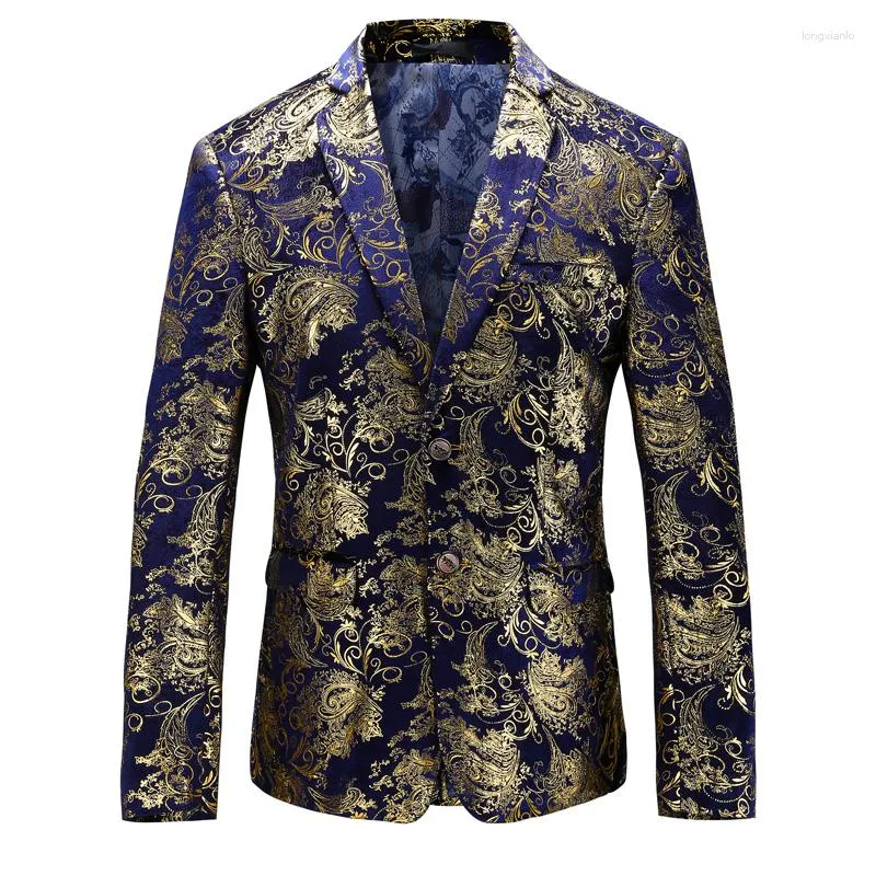Mäns kostymer 2023 Fashion Gold Blazer Bronzing Mens Slim Fit Suit Jacket Men Wedding Nightclub Stage Party Dress Plus Size S-5XL