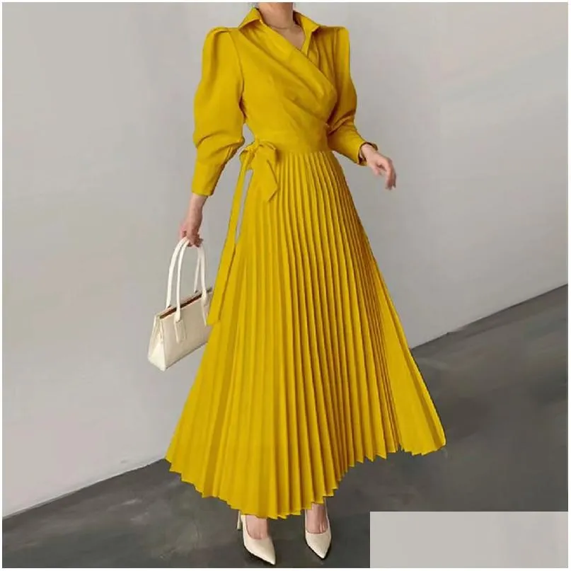 Basic Casual Dresses For Woman Womens Dress Designer Clothing Long Sleeve Highwaist Luxury Pleated Autumn Party Female Hanging Out Dh0En