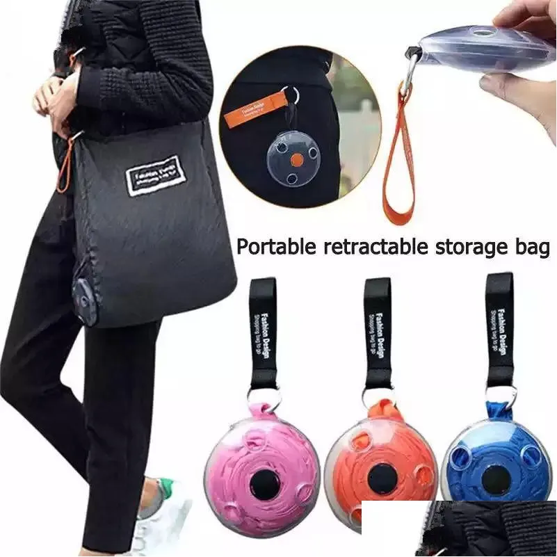 Torby magazynowe Stock Portable Solding Telescopic Small Disc Shop Bag mtifunkcyjny wielokrotnego użytku kupującego torebka organizator podróży upusz