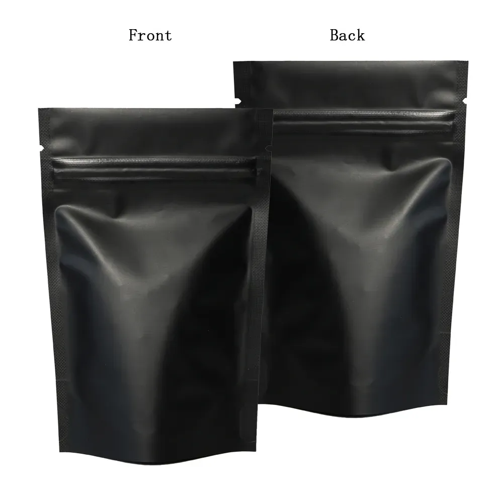 High Quality Heat Seal Zip Lock Package Bags Aluminum Foil Mylar Tear Notch Matte Black Stand Up Bag Wholesale