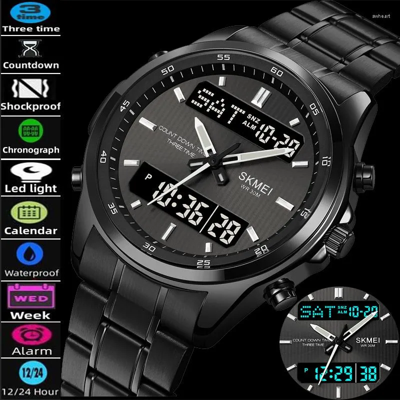 ساعات المعصم Skmei Digital Quartz Watches for Men Countdown Chrono Alarm مقاومة للماء LED غير رسمي Relogio Maschulino